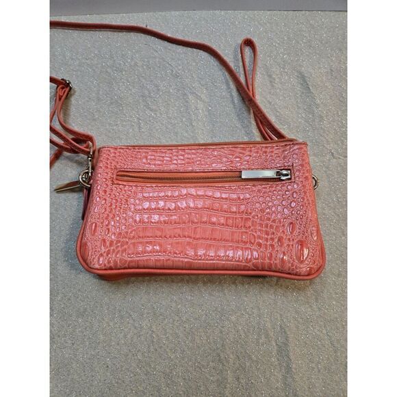 Madi Claire Peach Croc Embossed Leather Mini Crossbody Wallet Purse - Picture 3 of 7